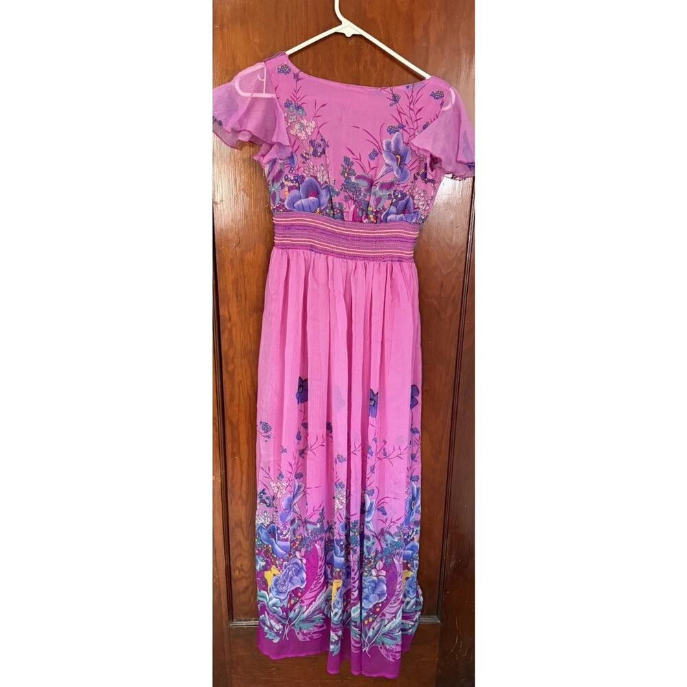 VTG Y2K Jessica Taylor Pink Floral Midi Dress Boho Fairy Cottagecore Size S - Picture 4 of 8